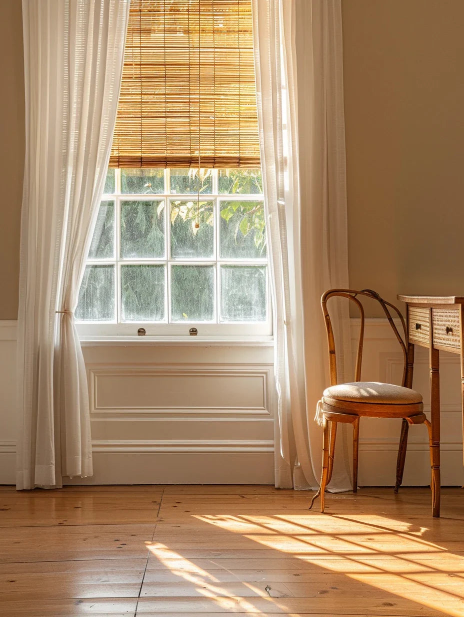 Calm space with white blackout curtains in elegant living room