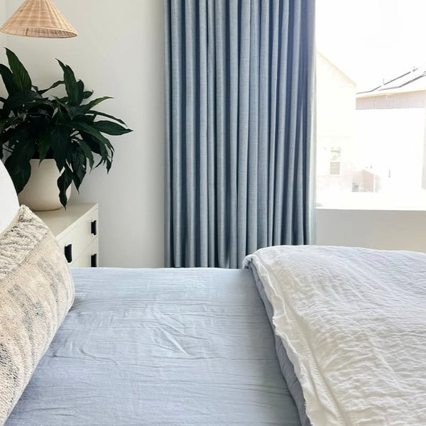 Lena Linen | Misty Blue | Pleated Drapery