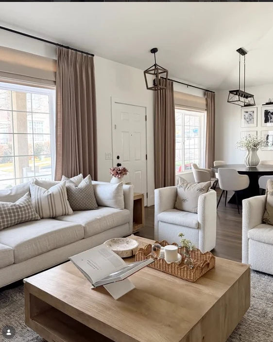 Kelsie Miles in her Utah home with custom Cozyology window treatments project image 2