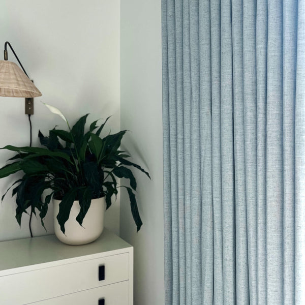 Lena Linen | Misty Blue | Pleated Drapery