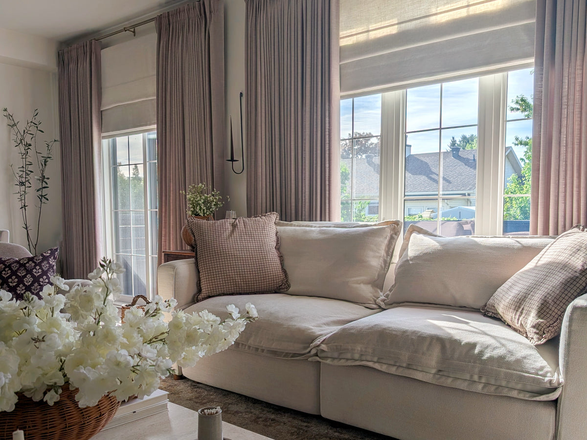 Amanda Kruger in her Ontario home with custom Cozyology window treatments project image 2