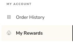 Account Center navigation with My Rewards highlighted below Order History